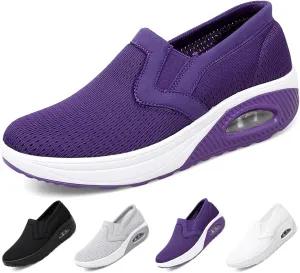 Women's Platform Orthopedic Air Cushion Walking Shoes Mesh Breathable Diabetic Nurse Work Sneakers Slip-ons Light Wedge Ladies Toning Rocker Shoe