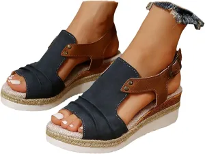 Women's Platform Wedge Sandals,Espadrilles Sandals Open Toe Adjustable Ankle Strap Buckle Low Wedge Leather Comfortable Dressy Summer Sandals Arch Support Casual Walking Sandals Summer