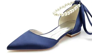 Women's Pointed Toe Pearl Wedding Flats for Bride Comfortable Wedding Shoes Low Heels Rhinestones Bridal Flats Evening Prom Party Dress Shoes Pumps