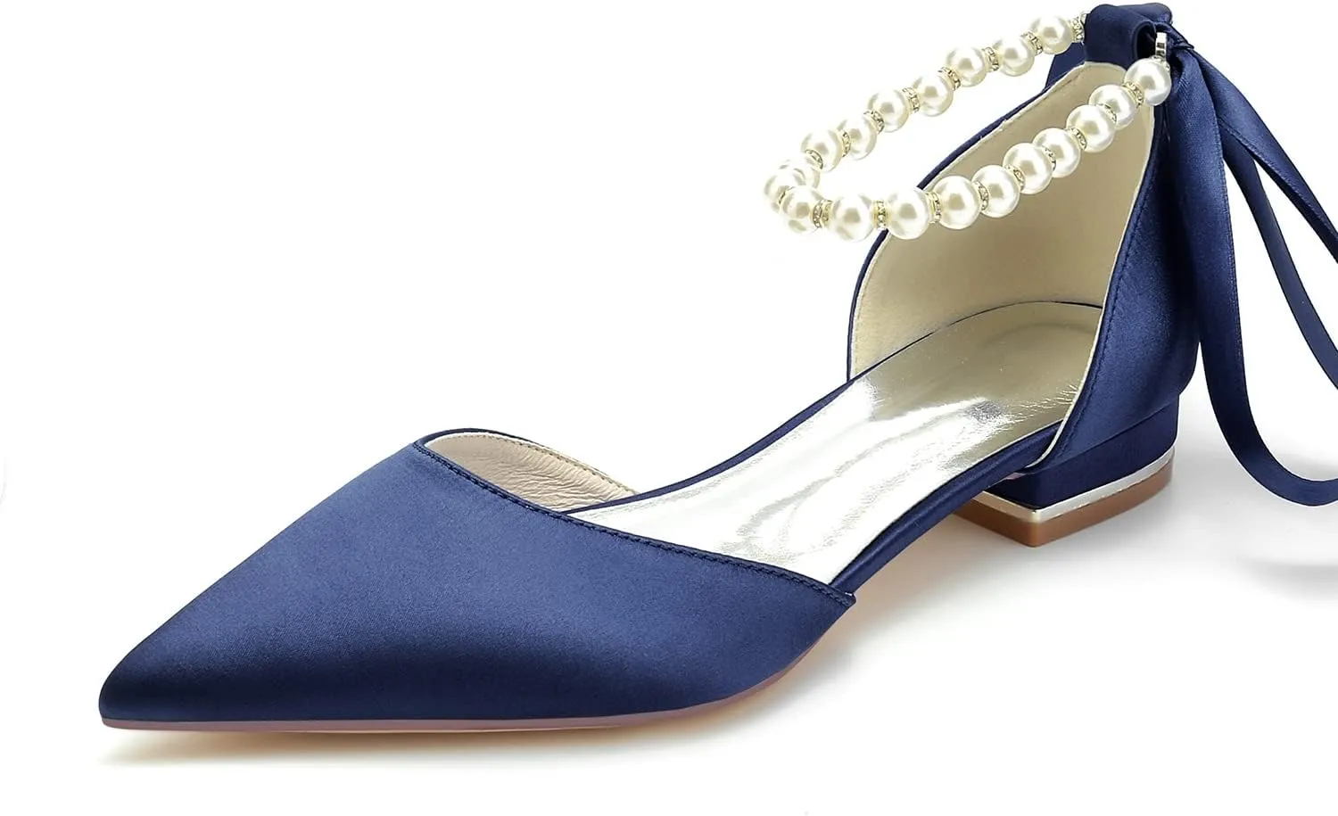 Women's Pointed Toe Pearl Wedding Flats for Bride Comfortable Wedding Shoes Low Heels Rhinestones Bridal Flats Evening Prom Party Dress Shoes Pumps