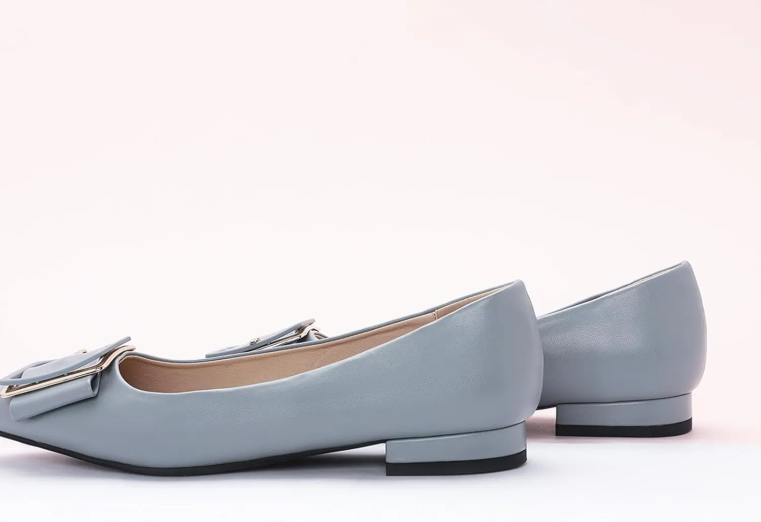 Women's Pointed Toe Square Buckle Flats Elegant Slip-On Ballet Flats Comfortable Dressy Shoes for Work Party Daily Wear