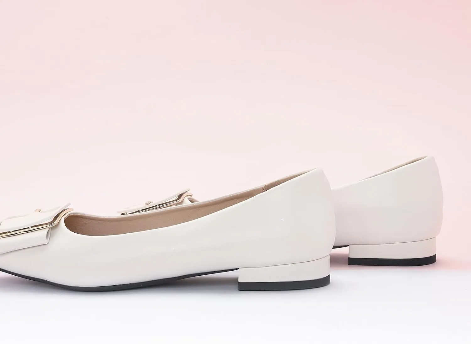 Women's Pointed Toe Square Buckle Flats Elegant Slip-On Ballet Flats Comfortable Dressy Shoes for Work Party Daily Wear