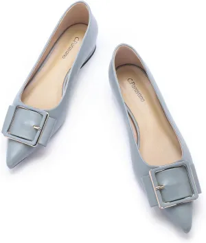 Women's Pointed Toe Square Buckle Flats Elegant Slip-On Ballet Flats Comfortable Dressy Shoes for Work Party Daily Wear