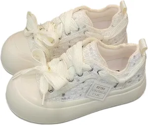 Women's Slip-On Chunky Platform Walking Sneakers Parisian Elegance Soft Sole Upper Round-Toe Lace-Up All-Season