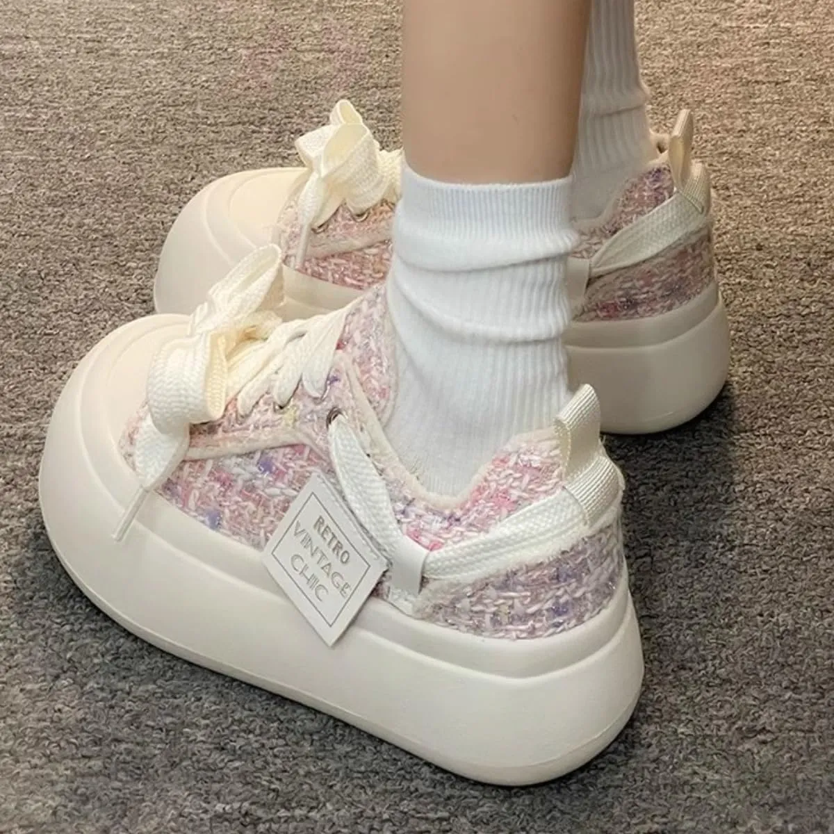 Women's Slip-On Chunky Platform Walking Sneakers Parisian Elegance Soft Sole Upper Round-Toe Lace-Up All-Season