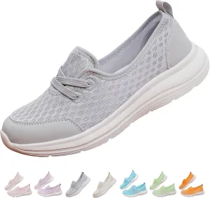 Women's Soft Sole Mesh Comfort Orthopedic Shoes with Arch Support Fit Hands Free Slip on Go Walking Slip Ins Sneakers Ladies Work Standing Tennis Loafers Summer Memory Foam Soft Wide Comfy Shoes