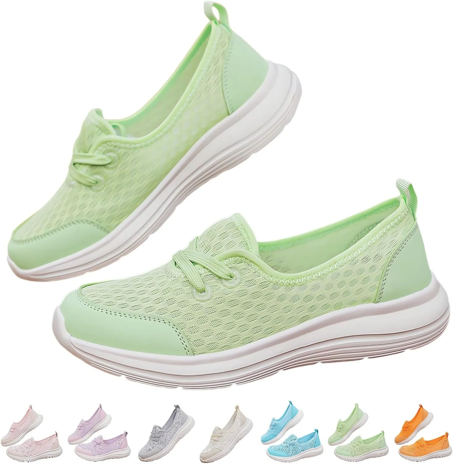 Women's Soft Sole Mesh Comfort Orthopedic Shoes with Arch Support Fit Hands Free Slip on Go Walking Slip Ins Sneakers Ladies Work Standing Tennis Loafers Summer Memory Foam Soft Wide Comfy Shoes