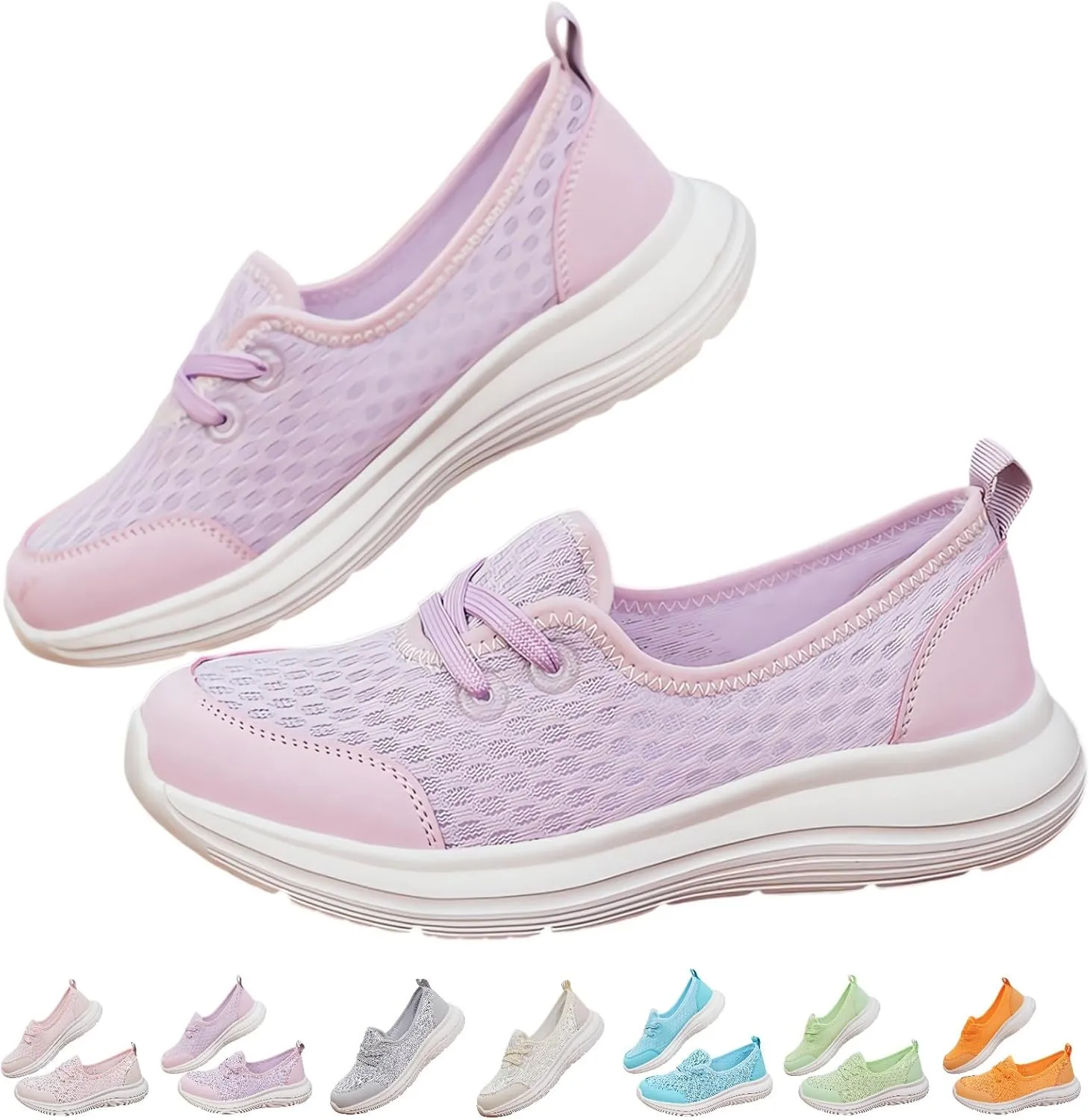 Women's Soft Sole Mesh Comfort Orthopedic Shoes with Arch Support Fit Hands Free Slip on Go Walking Slip Ins Sneakers Ladies Work Standing Tennis Loafers Summer Memory Foam Soft Wide Comfy Shoes