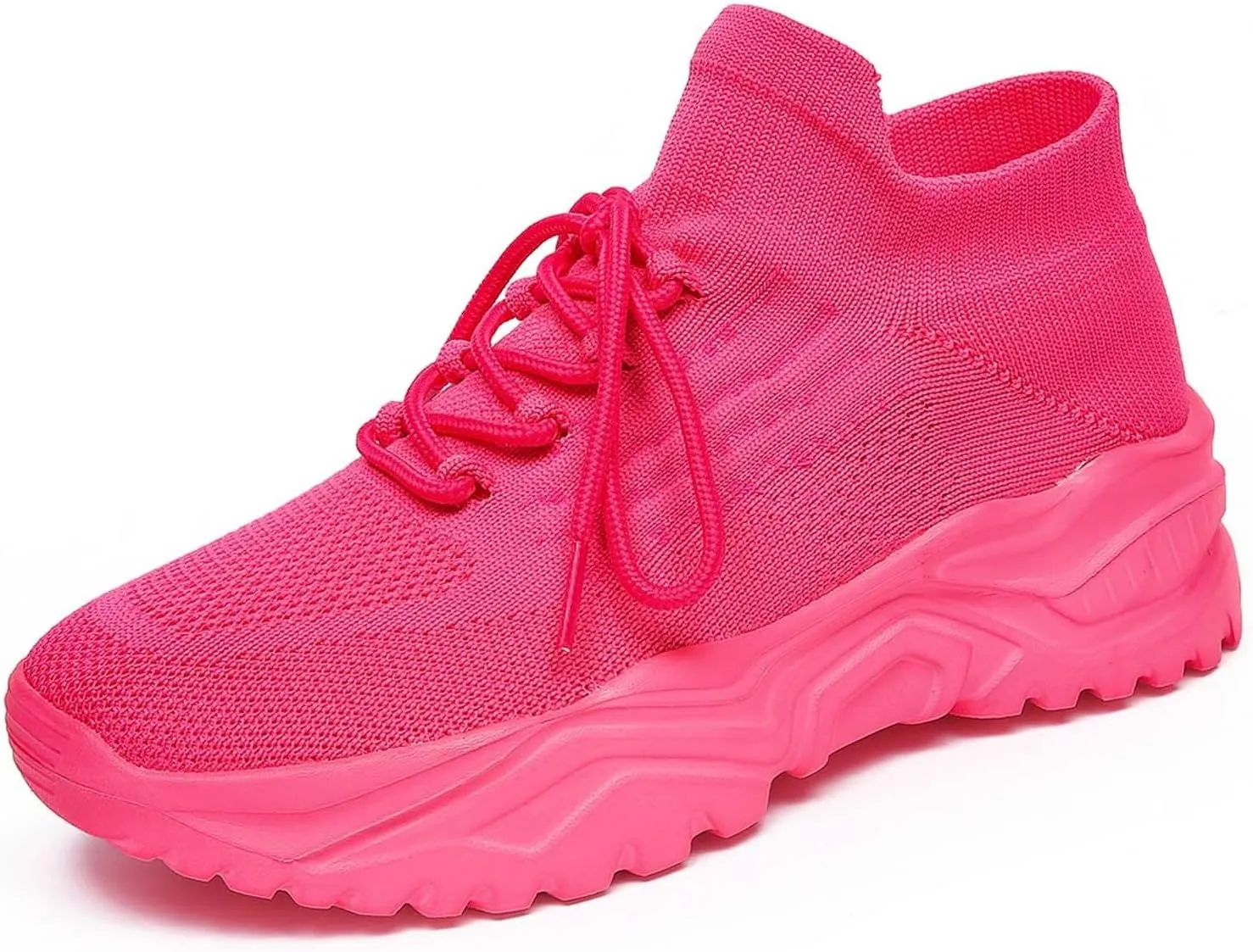 Women's Solid Color Fashion Four Season Lace Up Sneakers Solid Color Flying Woven Running Shoes Women's Water Shoes