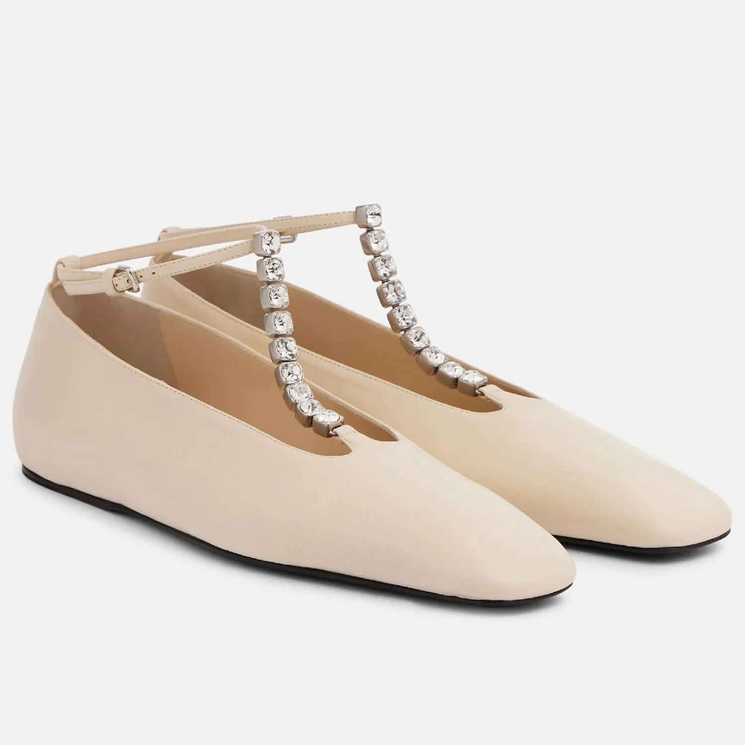 Women's Square Toe Ballet Flats Fashion T-Strap with Crystal Bar Flat Shoes Closed Toe Ankle Straps with Buckle Casual Office Dressy Flats for Women
