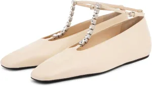 Women's Square Toe Ballet Flats Fashion T-Strap with Crystal Bar Flat Shoes Closed Toe Ankle Straps with Buckle Casual Office Dressy Flats for Women