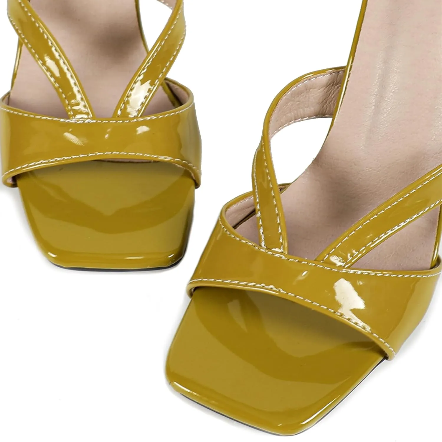 Women's Square Toe Clear Kitten Heels Sandals Open Toe Slip On Transparent Heeled Sandals Backless Party Dress Summer Slides