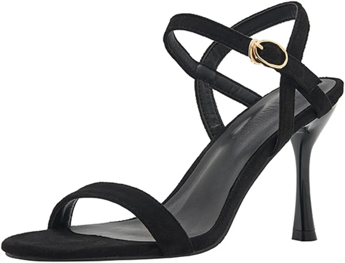 Women's Strappy Open Toe Stiletto Heel Sandals with Ankle Strap Fashion Sexy Slip on Single Strap High Heels Comfy Summer Buckle Party Wedding Prom Dress Shoes