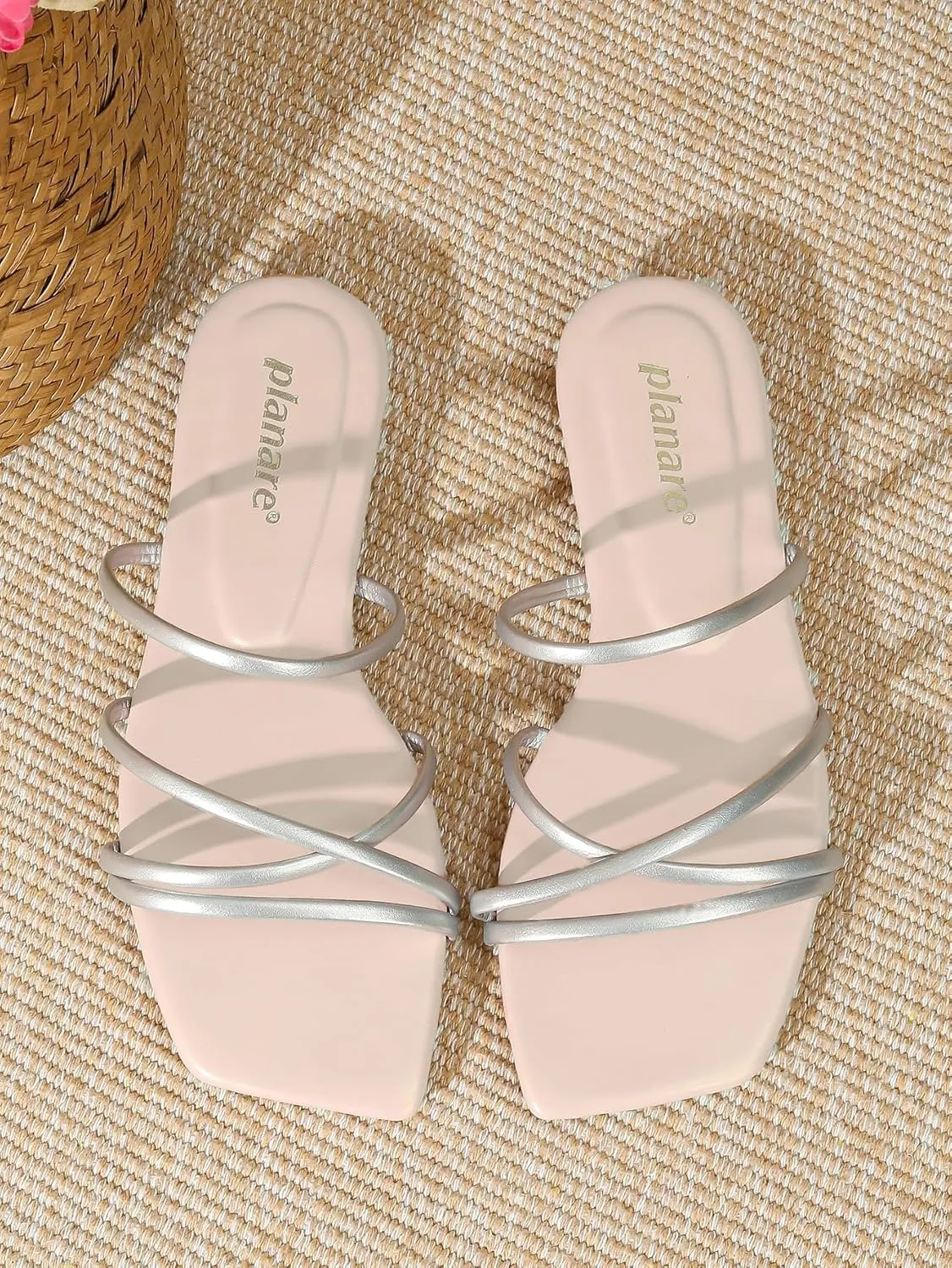 Women's Strappy Sandals – Open-Toe Square-Toe Slides – Fashionable Low-Heel Party Shoes