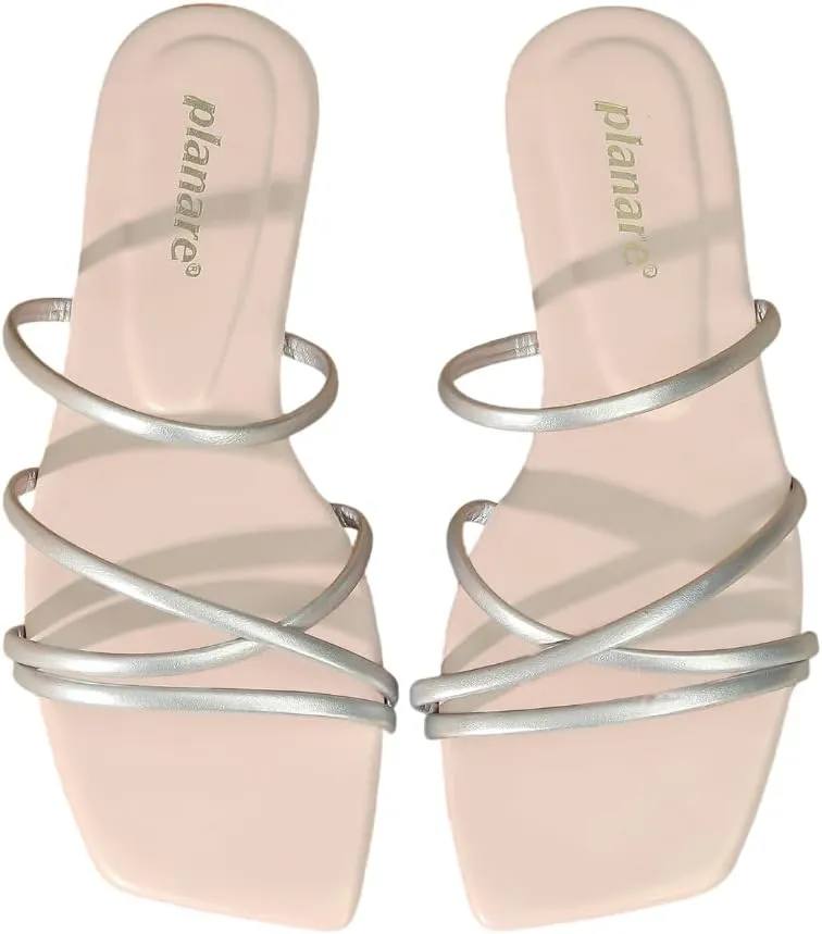 Women's Strappy Sandals – Open-Toe Square-Toe Slides – Fashionable Low-Heel Party Shoes