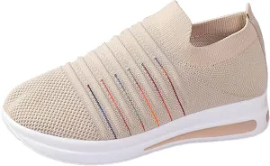 Womens Summer Breathable Shoes Soft Sole Flying Mesh Slip On Shoes for Women Non Slip Comfortable Non Slip Thick Sole Loafers Travel Friendly Shoe,Daily Workout Working Lightweight Shoe,