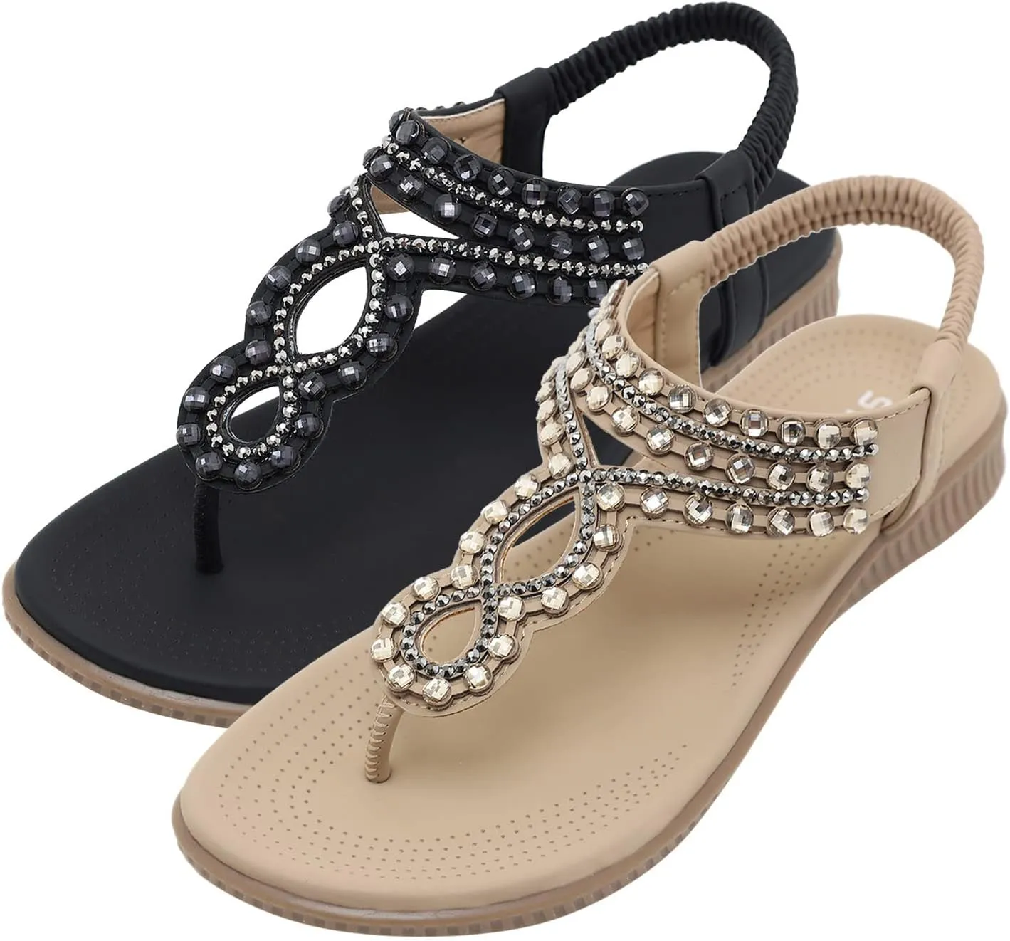 Women's Summer Sandals Beach Bohemian Beaded Ankle Walking Strap Casual Flip Flops Ladies Sexy Flats Comfortable Shoes