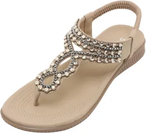 Women's Summer Sandals Beach Bohemian Beaded Ankle Walking Strap Casual Flip Flops Ladies Sexy Flats Comfortable Shoes