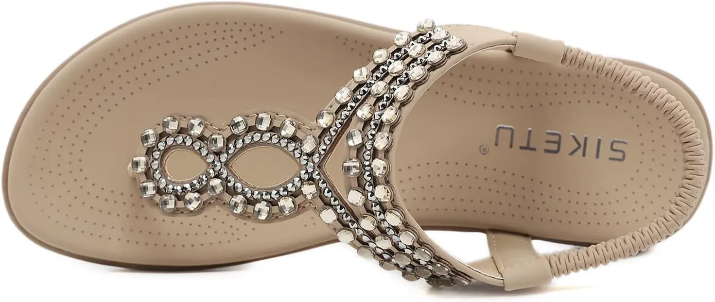 Women's Summer Sandals Beach Bohemian Beaded Ankle Walking Strap Casual Flip Flops Ladies Sexy Flats Comfortable Shoes