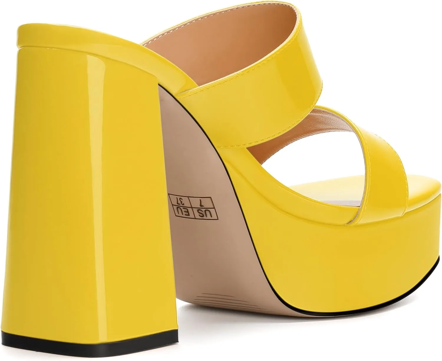 Women's Two Straps High Chunky Heels Sandals Slip on Open Square Toe Block Platform Heels Sandals for Women Holiday Party Wedding Dress Sandals Shoes