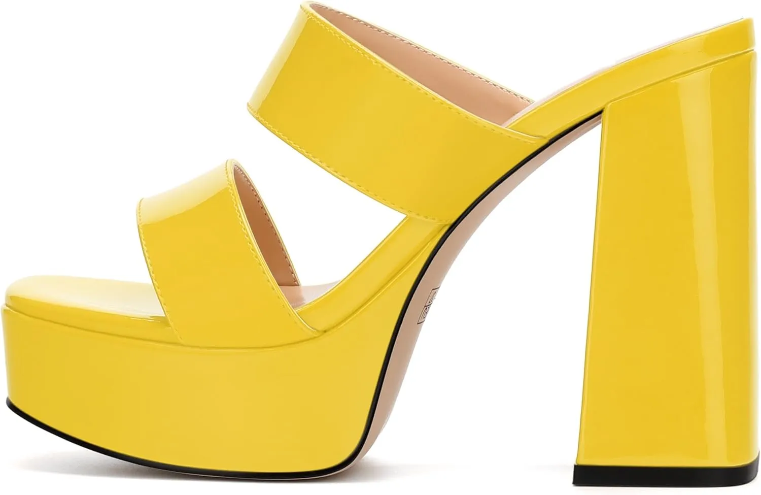 Women's Two Straps High Chunky Heels Sandals Slip on Open Square Toe Block Platform Heels Sandals for Women Holiday Party Wedding Dress Sandals Shoes