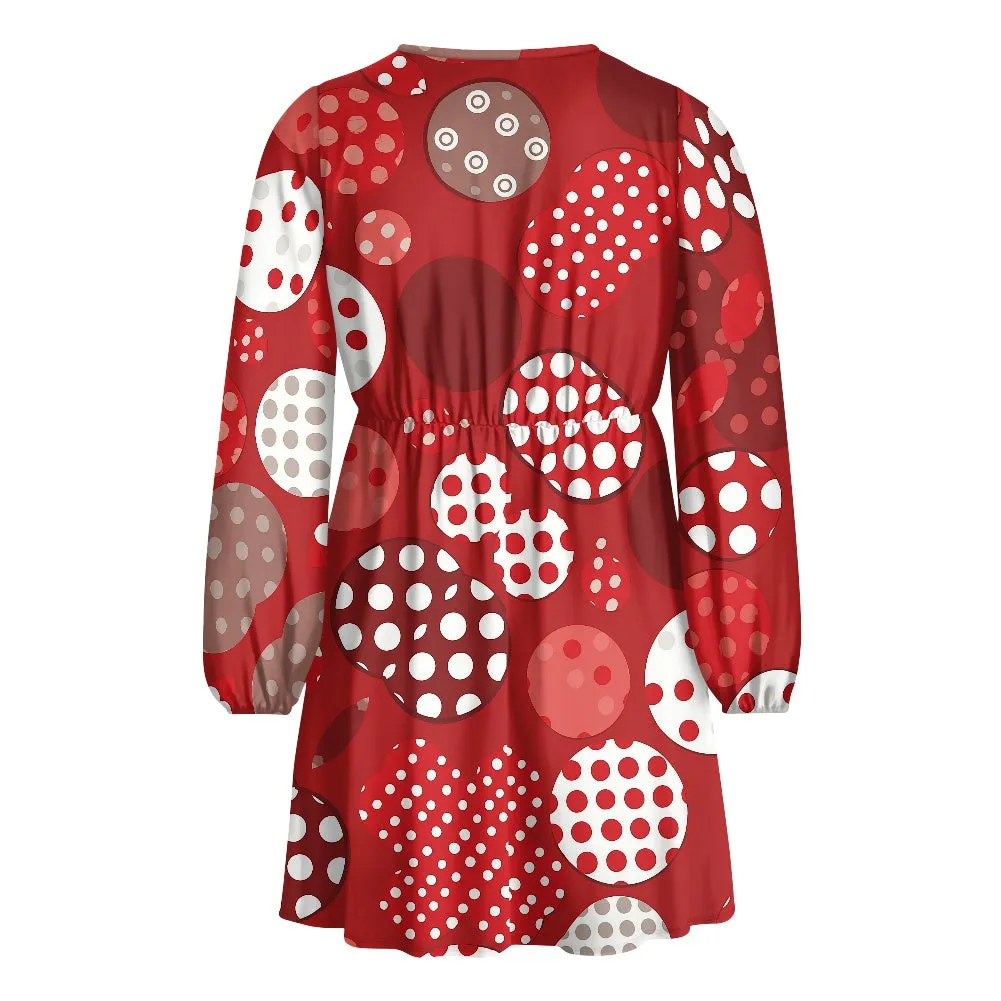 Women's V-neck A-Line Red & White Polka Dot dress