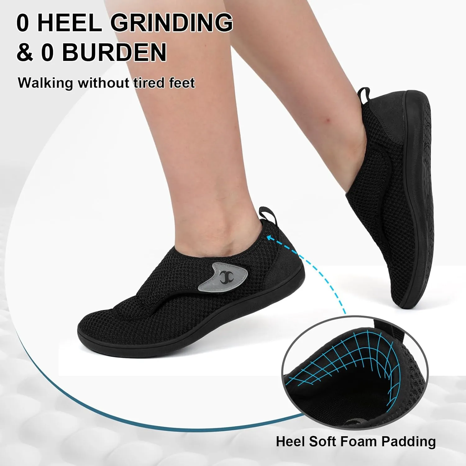 Womens Walking Shoes Comfortable Wide Diabetic Shoes Adjustable Neuropathy Bunion Swollen Feet Nursing Shoe Breathable Zero Drop Barefoot Casual Sneakers