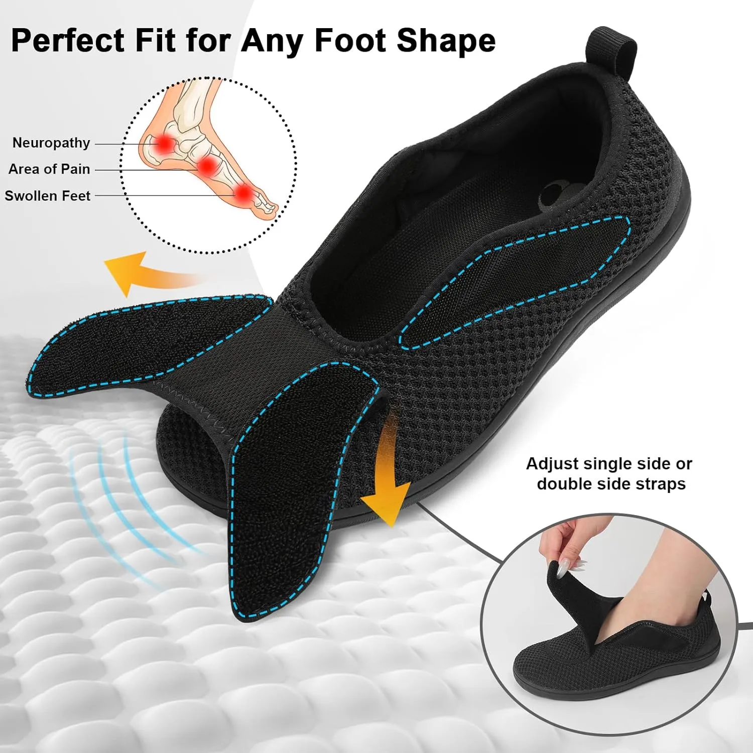 Womens Walking Shoes Comfortable Wide Diabetic Shoes Adjustable Neuropathy Bunion Swollen Feet Nursing Shoe Breathable Zero Drop Barefoot Casual Sneakers