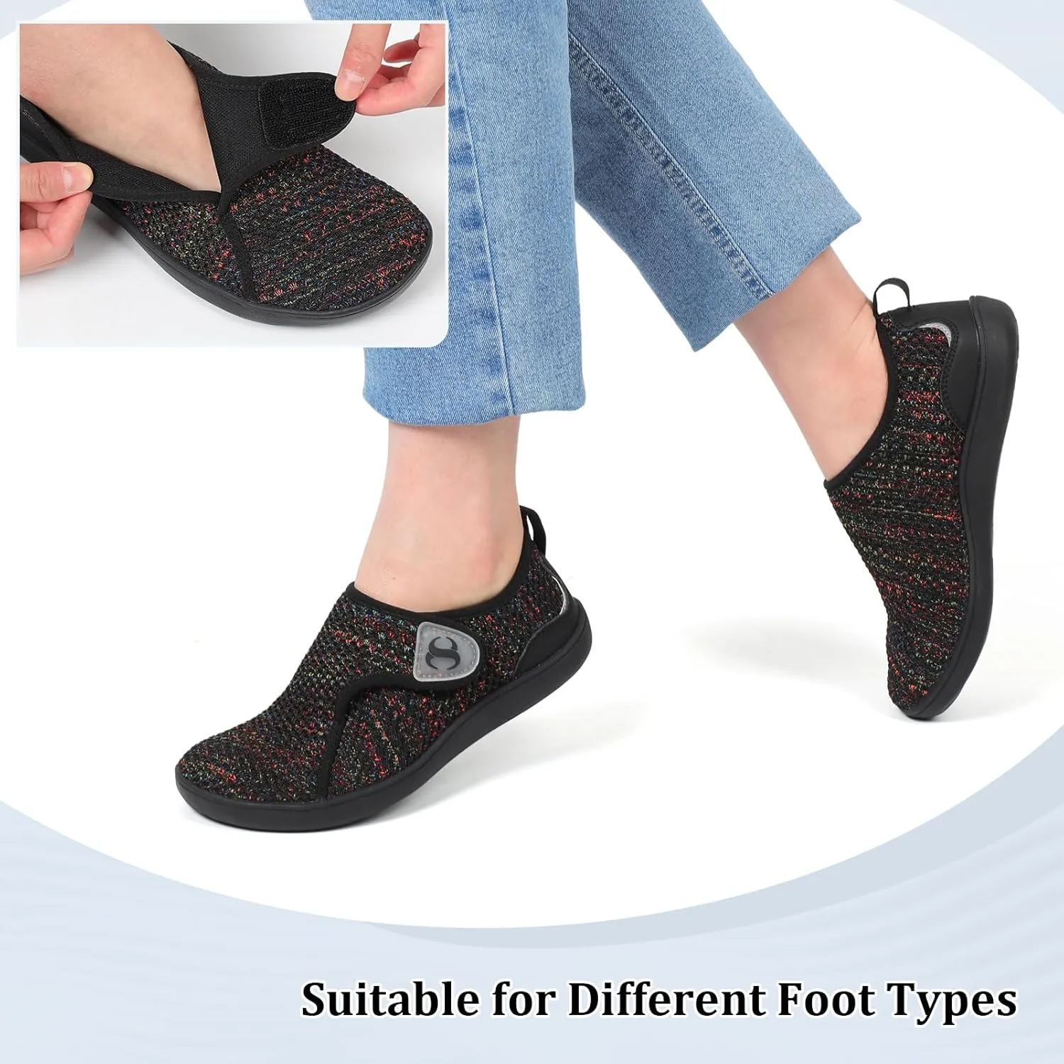 Womens Walking Shoes Comfortable Wide Diabetic Shoes Adjustable Zero Drop Edema Shoe Breathable Neuropathy Nursing Shoes Casual Wide Width Sneakers