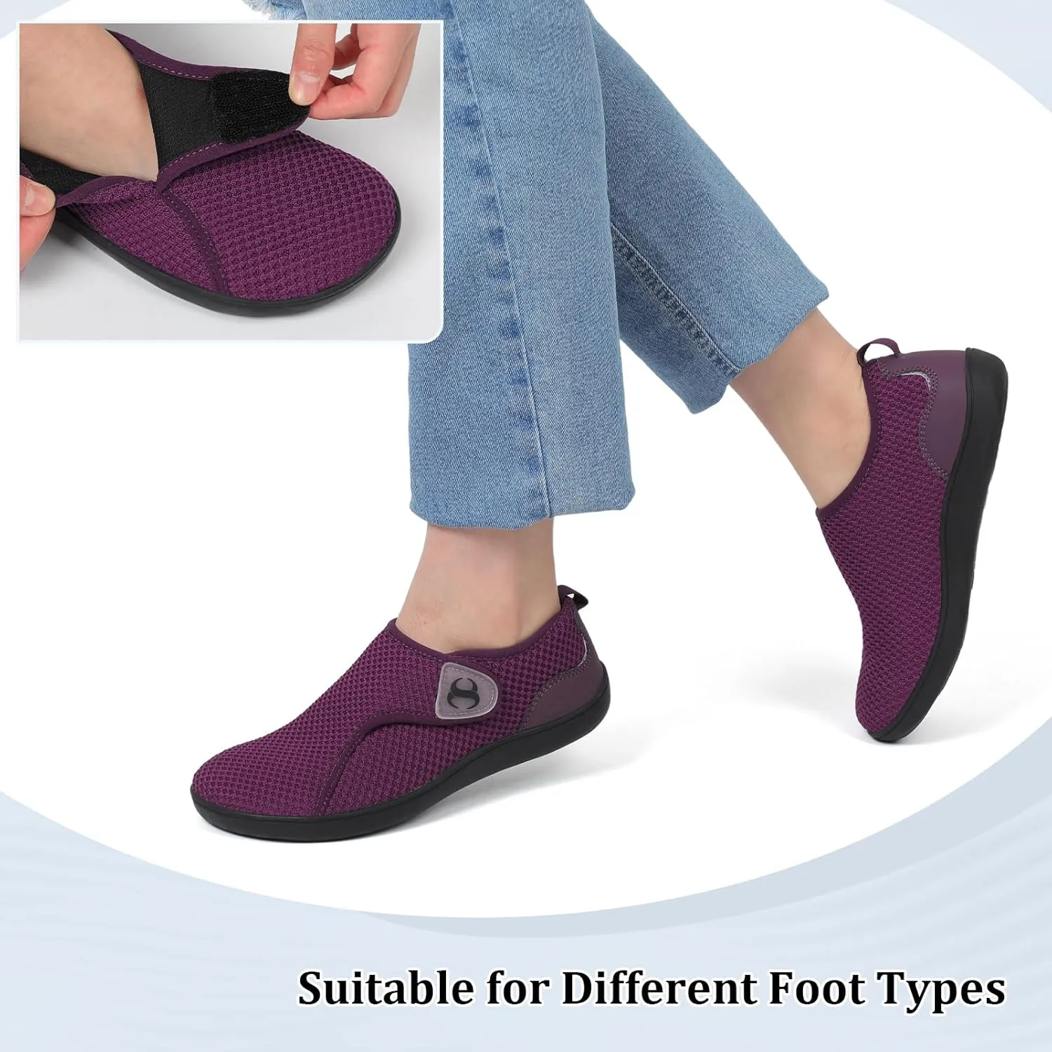 Womens Walking Shoes Comfortable Wide Diabetic Shoes Adjustable Zero Drop Edema Shoe Breathable Neuropathy Nursing Shoes Casual Wide Width Sneakers