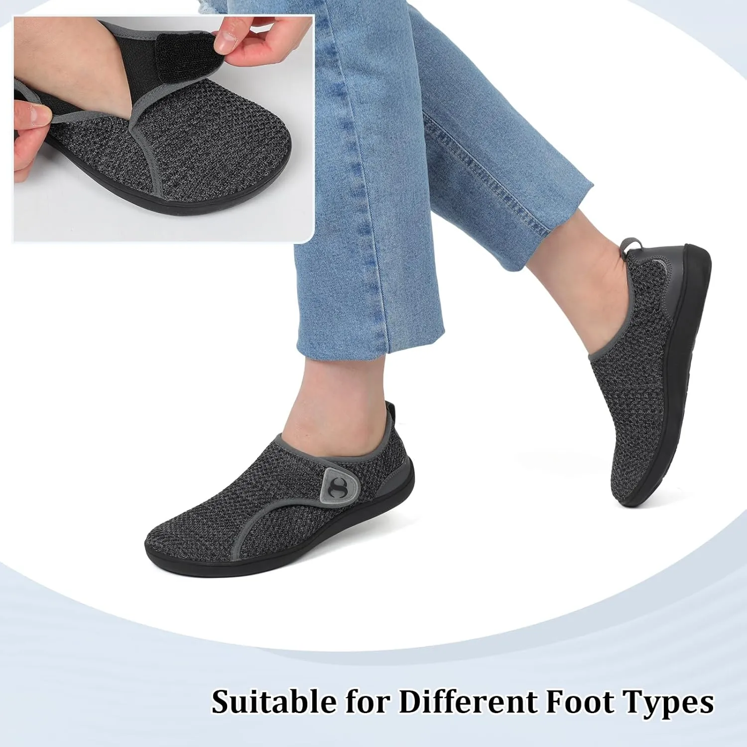 Womens Walking Shoes Comfortable Wide Diabetic Shoes Adjustable Zero Drop Edema Shoe Breathable Neuropathy Nursing Shoes Casual Wide Width Sneakers