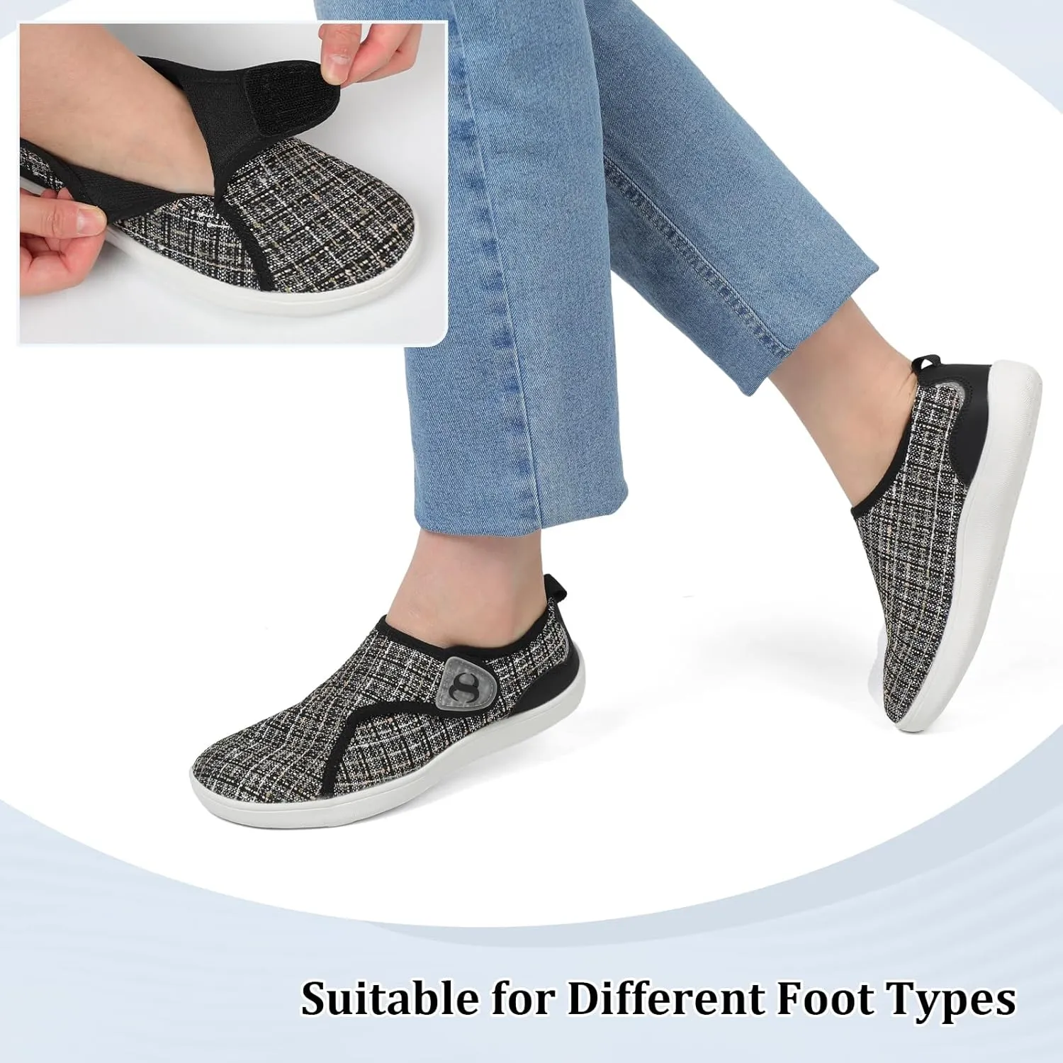 Womens Walking Shoes Comfortable Wide Diabetic Shoes Adjustable Zero Drop Edema Shoe Breathable Neuropathy Nursing Shoes Casual Wide Width Sneakers