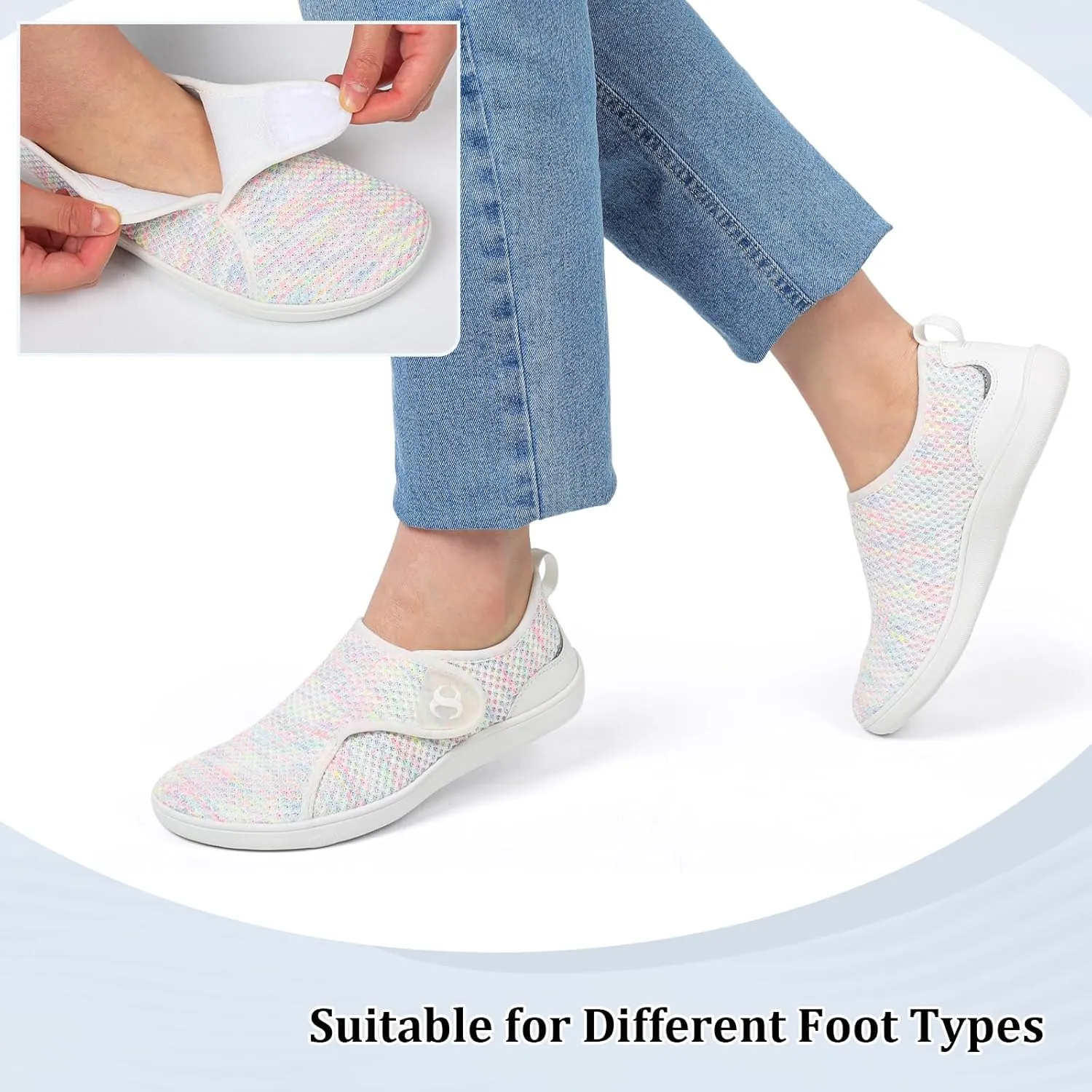 Womens Walking Shoes Comfortable Wide Diabetic Shoes Adjustable Zero Drop Edema Shoe Breathable Neuropathy Nursing Shoes Casual Wide Width Sneakers