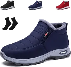 Women's Warm Sheepskin-Lined Boots, Winter Women's Casual Slip-On Warm Boots, Sheepskin Lined Boots Women, Womens Snow Boots Winter Warm Booties Fur Lined Anti-Slip Ankle Booties