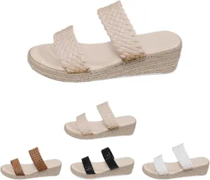 Women's waterproof platform wedge heel sandals casual shoes double strap open toe beach summer slip-on sandals