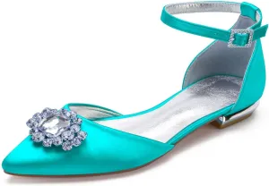 Women's Wedding Flats Pointed Toe Bridal Dress Shoes Pumps Satin Bridal Flats Rhinestones Prom Wedding Shoes for Bride