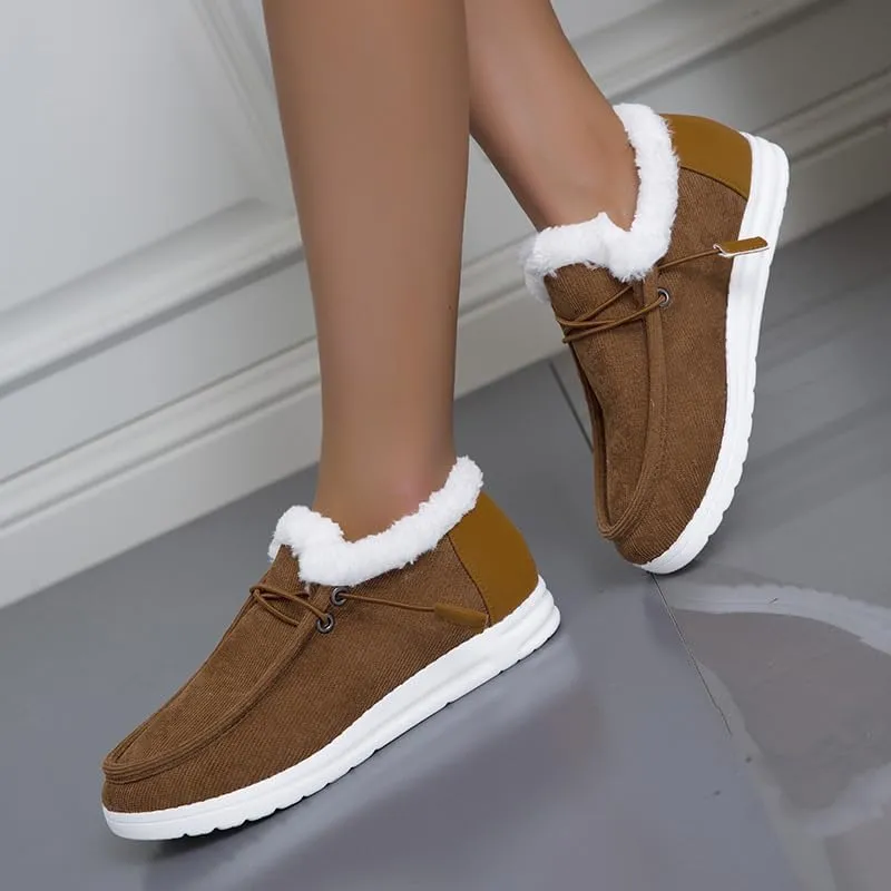 Women's Winter Warm Warm Shoes, Women's Loafers Orthopedic Cotton Lined Ankle Soft Leather Shoes Canvas Flat Shoes