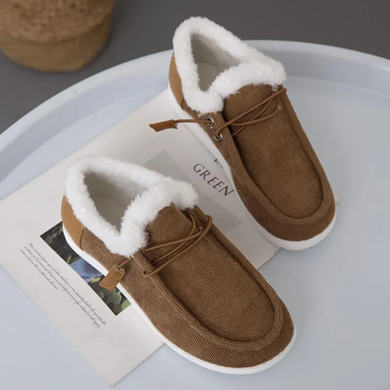Women's Winter Warm Warm Shoes, Women's Loafers Orthopedic Cotton Lined Ankle Soft Leather Shoes Canvas Flat Shoes