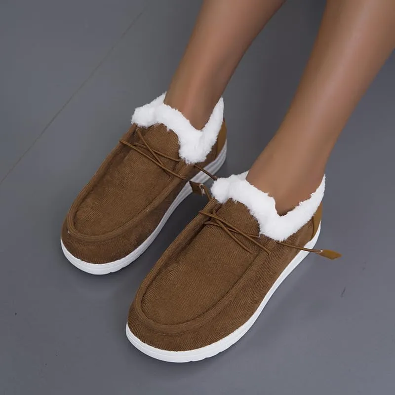 Women's Winter Warm Warm Shoes, Women's Loafers Orthopedic Cotton Lined Ankle Soft Leather Shoes Canvas Flat Shoes