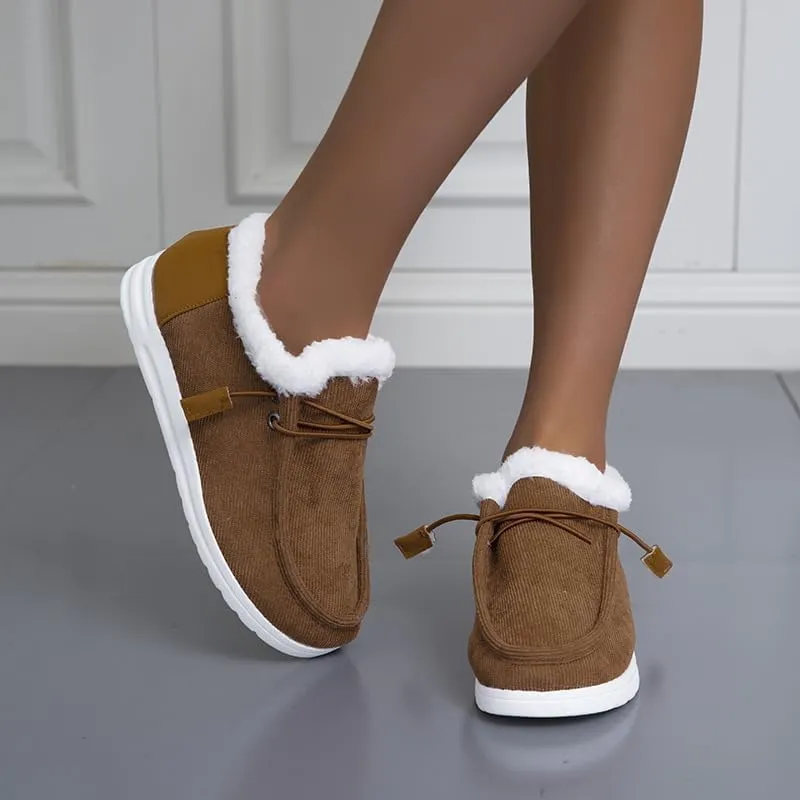 Women's Winter Warm Warm Shoes, Women's Loafers Orthopedic Cotton Lined Ankle Soft Leather Shoes Canvas Flat Shoes