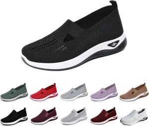 Women's Woven Orthopedic Breathable Soft Shoes Go Walk Slip on Shoes Diabetic Foam Shoes Hands Free Slip on Sneakers with Arch Support for Women