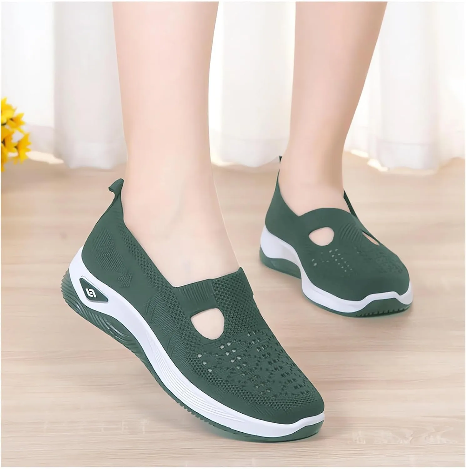 Women's Woven Orthopedic Breathable Soft Shoes Go Walk Slip on Shoes Diabetic Foam Shoes Hands Free Slip on Sneakers with Arch Support for Women