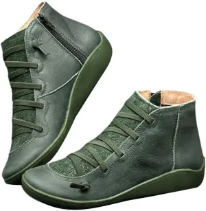 Womenyiaor Women's Ankle Boots, Arch Support, Fashion Lace Up & Side Zipper, Vintage Retro Ankle Booties, Comfortable Slip On, Flat Low Heel Boots, Fall Boots, Grey