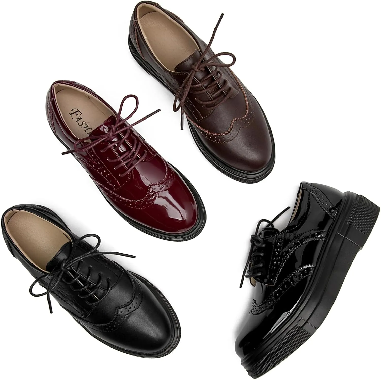 WUIWUIYU Womens Casual Patent Leather Lace-Up British Style Platform Brogues Oxford Saddle Shoes