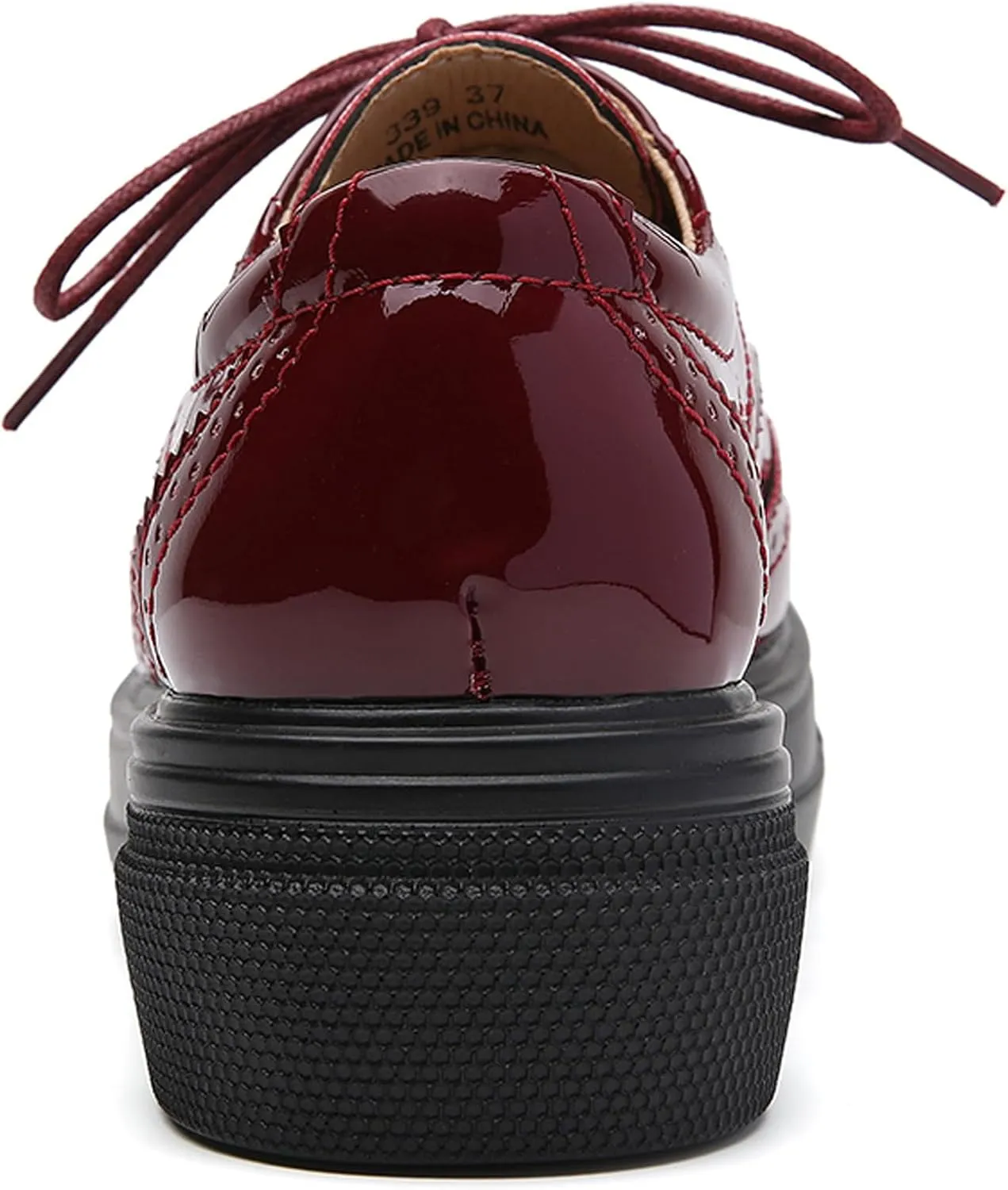 WUIWUIYU Womens Casual Patent Leather Lace-Up British Style Platform Brogues Oxford Saddle Shoes