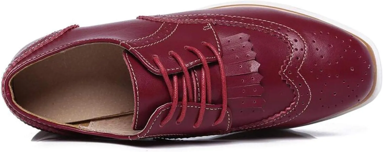 WUIWUIYU Womens Square-Toe Mid Heel Lace Up Brogues Platform Shoes