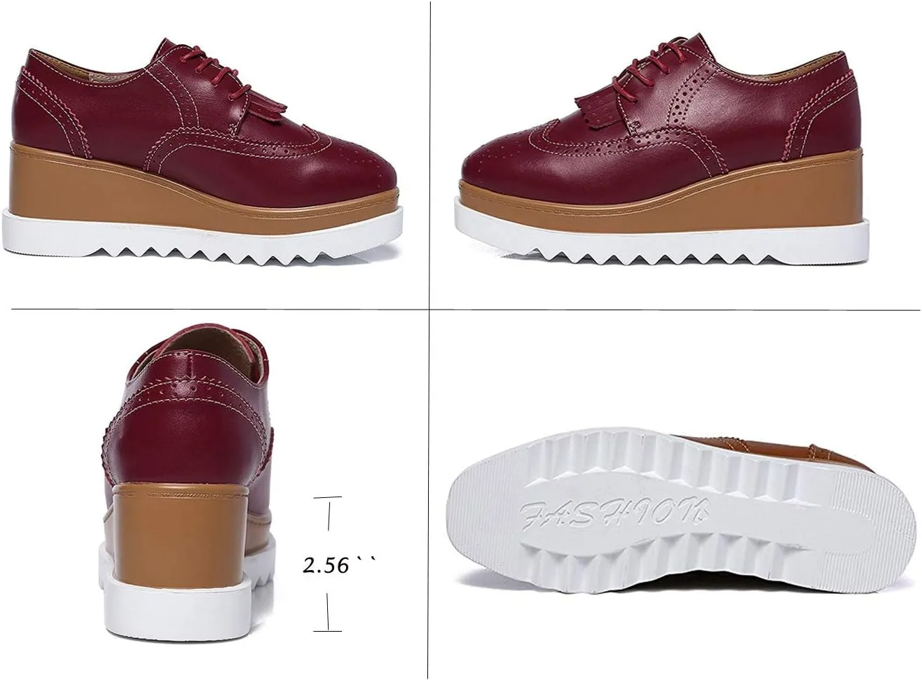 WUIWUIYU Womens Square-Toe Mid Heel Lace Up Brogues Platform Shoes