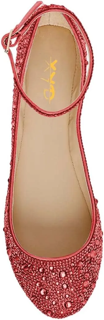 XYD Women Sparkle Rhinestones Ankle Strap Ballet Flats Studded Buckled Closed Round Toe Prom Dance Wedding Dress Shoes