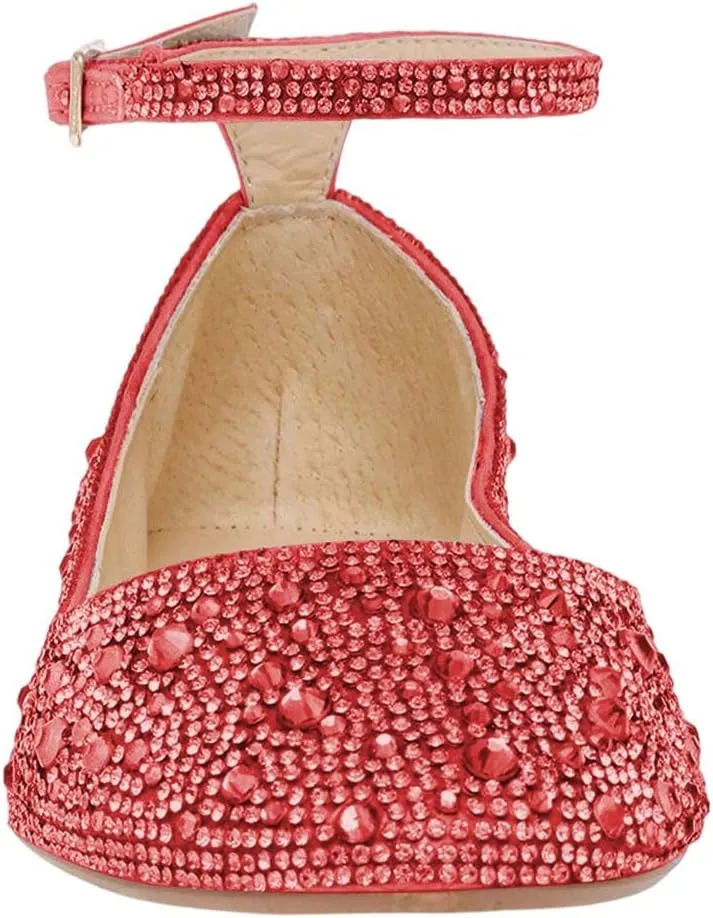 XYD Women Sparkle Rhinestones Ankle Strap Ballet Flats Studded Buckled Closed Round Toe Prom Dance Wedding Dress Shoes
