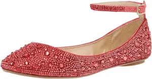 XYD Women Sparkle Rhinestones Ankle Strap Ballet Flats Studded Buckled Closed Round Toe Prom Dance Wedding Dress Shoes